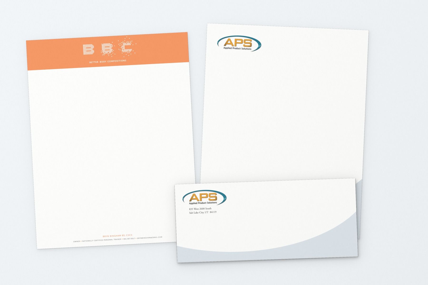 Letterhead and an envelope laid out together.